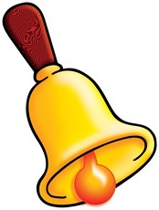  Picture of a bell, shaped as a hollow cup and a clapper to ring